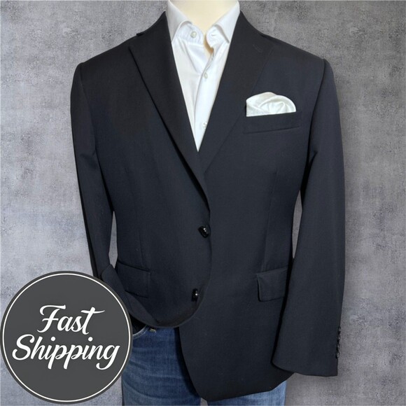 STAFFORD Classic fit Mens Blazer Sport Coat Two Button Jacket 44S WOOL Black - Picture 1 of 13